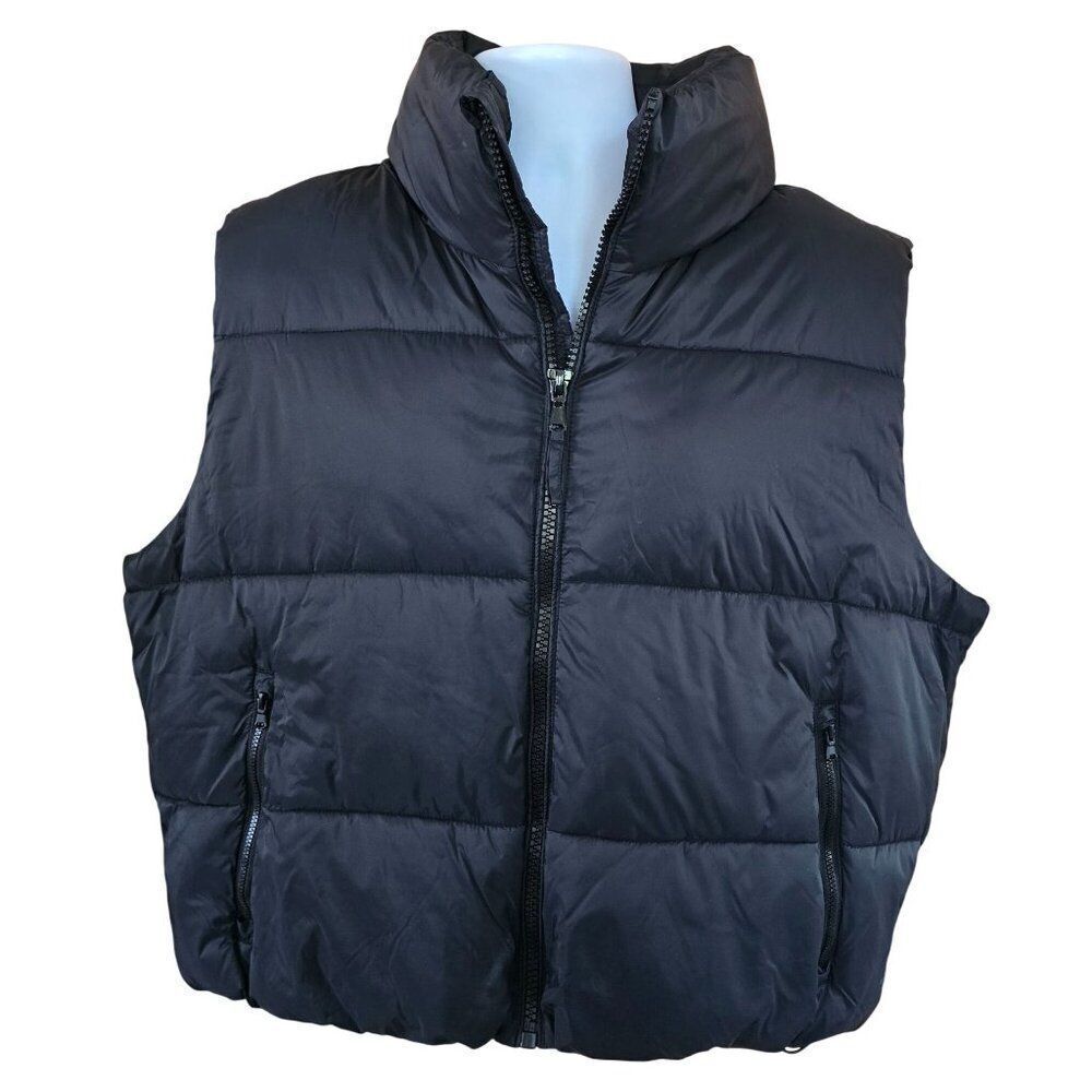 Black Puffer Vest Zipper Pockets gorpcore ski bonfire hiking running